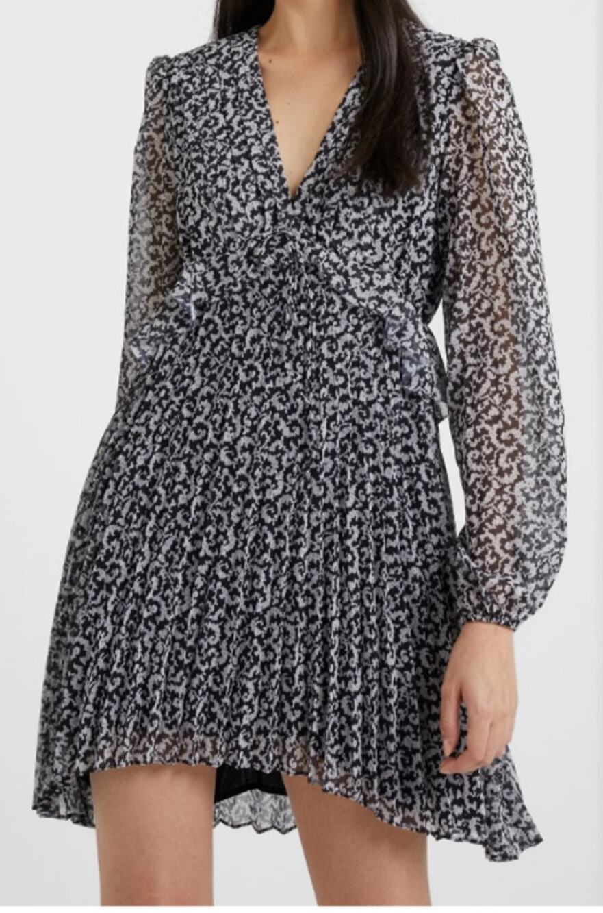 The Kooples Dark Floral Asymmetrical Pleated Day Dress